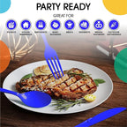 Party Solids Dark Blue Plastic Knives 200 Pcs Dark Blue Knives Disposable Utensils Heavy Duty Plastic Cutlery Set Disposable Cutlery Sets Flatware Sets Silverware Set Party Supplies & Party Tableware