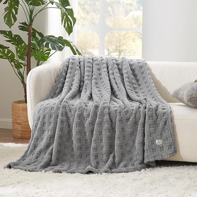 Cozy Bliss Ultra Soft Waffle Blanket - Lightweight Cozy Blankets Gift for Women,Cute Checkered Throws Blanket for Bed, Couch and Sofa,Grey,66x90 Inches