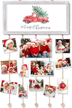 Christmas Card Holder Display Wall Hanging Collage Picture Frames Interchangeable Holiday Decor Clips Photo Holders Merry Christmas Sign Wooden Photo Holder for Gift Card Holder Xmas Party Decor