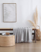 100% Cotton Muslin Throw Blanket for Bed, Couch, Small, Decorative, Soft, Pre-Washed, Breathable and Lightweight Gauze Blanket with Tassels, Suitable for All Seasons, Light Grey, 50"x60"