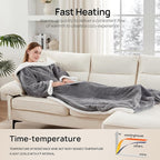 Westinghouse Electric Snuggle Throw Blankets with Foot Pocket, Wearable Heated Blanket with Sleeves, 6 Heating Levels & 2 to 10 Hours Heating Time Settings, 50 * 70"+18", Light Grey