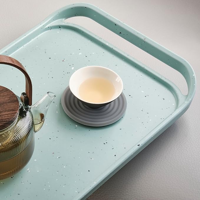 LINE+ARC Waterproof, Easy-to-Clean, 18"x12" Serving Tray Extra Large Handles (Bone) 100% Food-Grade Melamine for Breakfast, Dinner, Bed, Tea, Crafts, Decorative, TV, Couch, Outdoor, Patio