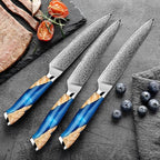 Damascus Steel Steak Knife, Resin Wood Handle, Stainless Steel Western Style Steak Knives of 16, Kitchen Serrated Set Knife Slicing & Cutting