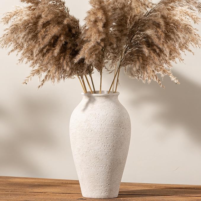 Ceramic Flower Vase Home Decor - Large Tall Farmhouse Table Vases Rustic Vintage Living Room Kitchen Bedroom Decorations for House Book Shelf Office Coffee Desk Dining Fireplace (11" Rustic)