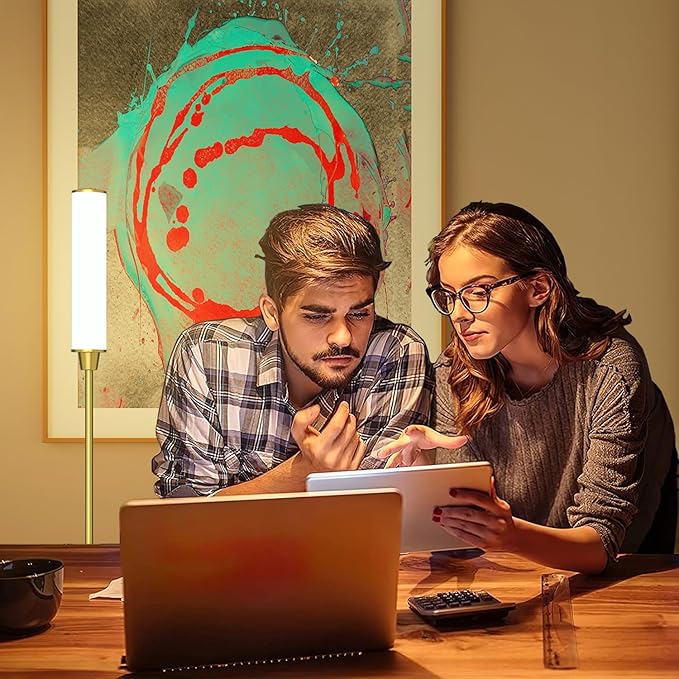 Floor Lamp with Remote Control,Bright Floor Lamps for Living Room/Bedroom/Office, Stepless Adjustable 3000K-6000K Colors and 10-100% Brightness,Standing Light with Foot Switch (Brass Gold)