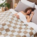 Light Brown Heated Blanket Electric Twin Size, 62X84 Heating Blanket with 10 Heat Level & 8 Hours Auto Off, Checkered Plaid Soft Fleece Sherpa Blankets Warmer Gifts for Couch Grandma Women Adults, ETL