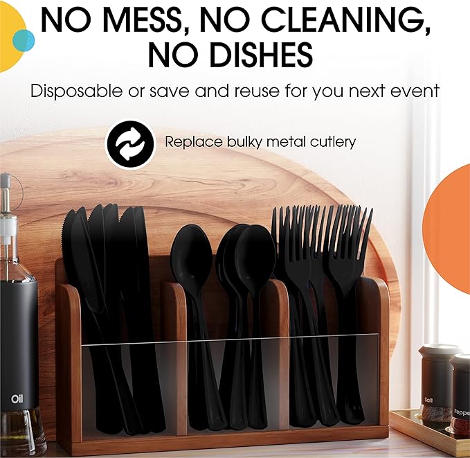 Party Solids Black Plastic Knives 200 Pcs Black Knives Disposable Utensils Heavy Duty Plastic Cutlery Set Disposable Cutlery Sets Flatware Sets Silverware Set Party Supplies & Party Tableware