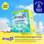 Dropps UltraWash Dishwasher Pods, Lemon Citrus (120 Count) - Biobased Power Deep Clean Dishwasher Detergent Tablets for Sparkling Shiny Dishes - No Rinse Aid or Pre-Wash Needed - Dishwashing Pods