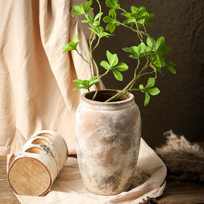 Ceramic Vintage Vase, 8.2 Inch Farmhouse Flower Vase, Decorative Vase Boho Decor for Home Decor, Living Room, Entryway, Holiday Wedding Christmas New Year Gifts