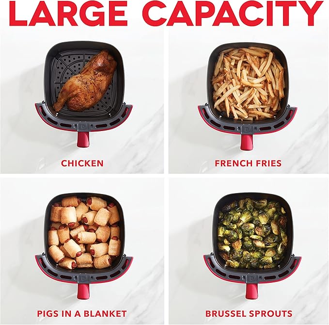 DASH Tasti-Crisp™ Electric Air Fryer Oven, 2.6 Qt., Red – Compact Air Fryer for Healthier Food in Minutes, Ideal for Small Spaces - Auto Shut Off, Analog, 1000-Watt