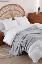 100% Cotton Muslin Throw Blanket for Bed, Couch, Small, Decorative, Soft, Pre-Washed, Breathable and Lightweight Gauze Blanket with Tassels, Suitable for All Seasons, Light Grey, 50"x60"