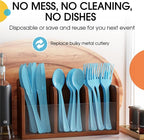 Party Solids Light Blue Plastic Silverware Heavy Duty 150 Pcs Light Blue Plastic Cutlery Sets, Utensil Sets, 50 Of Each Forks, Knives & Spoons Disposable Cutlery Set, Flatware Set For Party Supplies