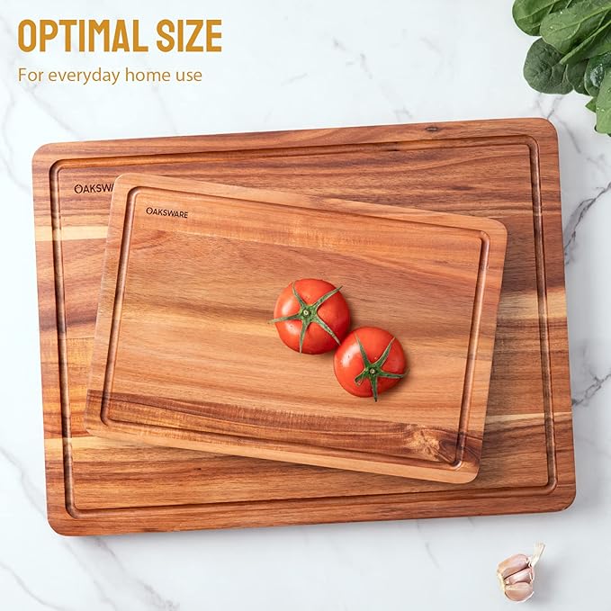 Cutting Boards, 16.5x13 Large Acacia Wooden Cutting Boards for Kitchen, Edge Grain Reversible Wood Chopping Board with Juice Groove and Handles, Pre-Oiled Carving Tray for Meat & Cheese
