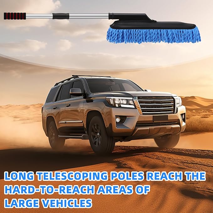 Tanlade 1 Pack Microfiber Car Duster Exterior Scratch Free with Extendable Handle Soft Car Duster Kit for Cleaning Dust Brush Set for Exterior Interior Cleaning Tools (Blue)