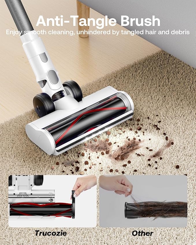 Cordless Vacuum Cleaner, 40Kpa 45Mins Vacuum Cleaners for Home, 8-in-1 Lightweight Stick Vacuum with Powerful Suction, Anti-tangle Wireless Vacuum for Carpet, Tile, Pet Hair, Hardwood Floors, White