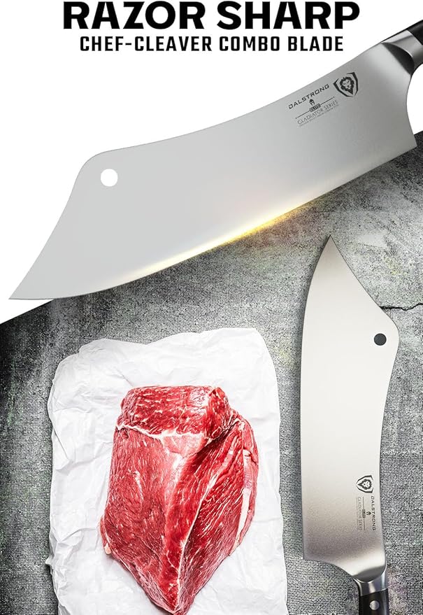 Dalstrong Chef & Cleaver Hybrid Knife - 12 inch Extra-Large - The Crixus - Gladiator Series Elite - HC German Steel - G10 Handle - Heavy Duty - w/Sheath - NSF Certified