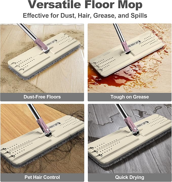 JOYMOOP Flat Mop, Microfiber Mops for Floor Cleaning and Wall Cleaner, 50" Mop with 13" Flat Head with a Microfiber Mop Pad - Beige & Blush Brown