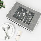 homyfort Flatware Storage Case Box, Silverware Organizer, Tableware Cutlery Utensil Storage Container with Cover/Lid and Adjustable Compartments for Flatware Organization (Grey)