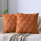 Set of 2 Soft Moroccan Throw Pillow Covers 18x18 Inch Plush Boho Decorative Pillow Cover Accent Cushion Case for Couch Sofa Bed, Burnt Orange