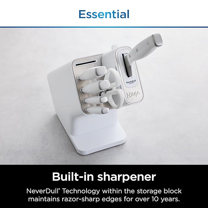 Ninja K12007WHBN NeverDull 7-Piece Prep Knife System, Essential, High Carbon Stainless Steel, Built-in Sharpener, White