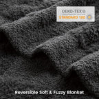 Snuggle Sac Faux Fur Checkered Blanket Twin Size with Soft Knitted Microfiber Fabric,Cozy Soft Warm Blanket for Sofa Bedroom Living Room,Solid Dark Grey,60x80 inches