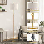 Boho Rattan Floor Lamp for Living Room, Adjustable Height:65"-70" Brass Gold Standing Lamp, Farmhouse Tall Skinny Pole Light with Oatmeal Shade for Bedroom Office