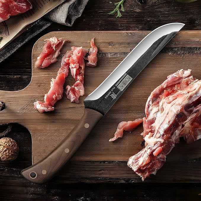 HOSHANHO 6.7 Inch Boning Knife for Meat Cutting, Super Sharp Fillet Knife for Fish, High Carbon Steel Hand Forged Butcher Knives for Brisket Trimming, BBQ, Camping