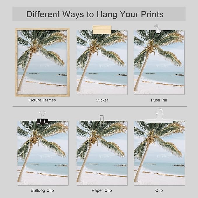 SIGNWIN Poster Bathroom Decor, Wall Art Room Decor Multicolor for Living Room, Bedroom, Office White White Beach Shore Tropical Palm Tree Island Nature Wilderness Realism Landscape - 12"x16"x4