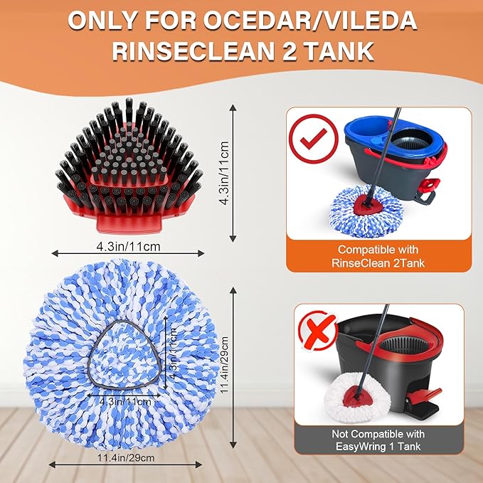 Spin Mop Head Replacement for O Cedar RinseClean 2-Tank System,2 Mop Replace Heads + 1 Upgrade Scrubber Brush, 100% Microfiber Mop Refills Deep Cleaning Machine Washable