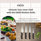 Japanese Chef Knife, 7 inch Gyuto by Enzo, Hand Forged, Tsubame Sanjyo Stainless Steel, Light Weight, Wear/Corrosion Resistance, 11.8 inch Total Length