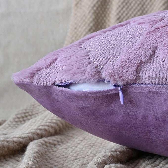 Set of 2 Soft Moroccan Throw Pillow Covers 12x20 Inch Plush Boho Decorative Pillow Cover Accent Cushion Case for Couch Sofa Bed, Purple