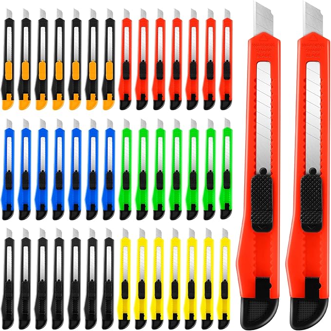 42 Pack Box Cutter Retractable, 9MM Snap-Off Blade Utility Knife With Self-Lock Design for Cutting Boxes, Carton, Cardboard, Paper