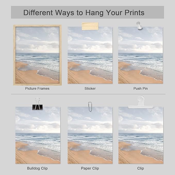 SIGNWIN Poster Bathroom Decor 11"x14"x 4, Wall Art Room Decor Multicolor for Living Room, Bedroom, Office White Beach Grass Cloudy Ocean Sea Wave Horizon Nature Wilderness Realism Landscape