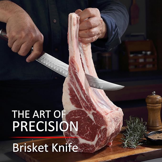 PAUDIN Carving Knife, 10 Inch Butcher Knife, Forged High Carbon German Stainless Steel, Razor Sharp Curved Brisket Slicing Kinfe for Poultry Beef Pork Meat Cutting, Ergonomic wood Handle Design