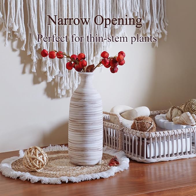 ALMA White Ceramic Vase 10 inch Tall, Narrow Boho Vases for Eucalyptus Leaf Branch, Small Pampas Grass Vase for Minimalist Home Decor, Coastal, Modern Bohemian Style Decor