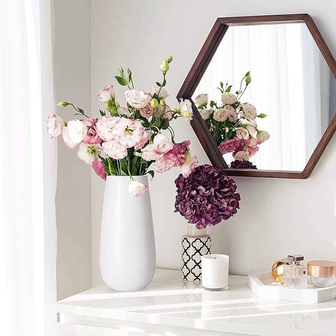 D'vine Dev 12 Inch White Elegant Oval Ceramic Vase for Flowers, Home Décor Vase with Design Box, VS-LD-C-4