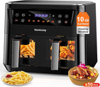10QT Large Dual Basket Air Fryer with Viewing Window and 50pcs Paper Liners, 10-in-1 Digital Touchscreen Double Zone Air Fryers, SyncCook to Bake,Roast,Reheat,Broil, Nonstick Dishwasher Safe