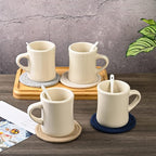 11oz Ceramic Diner Coffee Mug set Stoneware Coffee Cups Set for Restaurant, Diner, Farmhouse, Coffee Shop, Home set of 4 with Coffee spoons and Woven Coasters (Cream)