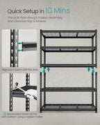 SONGMICS 5-Tier Storage Shelves, Heavy-Duty Garage Shelving, Adjustable Shelving Unit, Steel Shelf, Boltless Assembly, for Garage, 2,200 lb Load, 24 x 48 x 72 Inches, Ink Black UGLR454B01