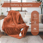 Electric Heated Blanket Full Size 72"x84" - Microplush & Sherpa Fabric Dual-Sided, 6 Heat Settings & 1-10 Hours Auto Off, Soft & Cozy Warming Throw for Home, Office, or Bed, Machine Washable, Caramel