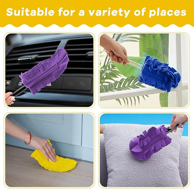 Zubebe 6 Pcs Duster Refill Reusable Fleece Duster Refills Feather Flat Dusters Multi Surface Washable Cleaning Pads Tools for Home, Blinds, Car, Pet, Furniture, Fans (Blue,Yellow,Purple)