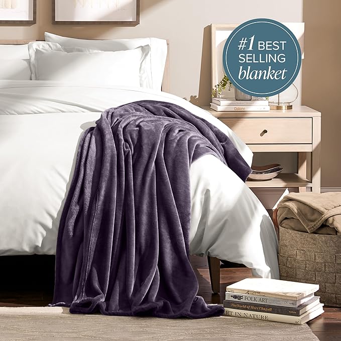 Bare Home Fleece Blanket - King Size - Ultra-Soft Lightweight for Bed, Sofa, and Couch - Luxury Microplush - Cozy Warm Blanket (King, Eggplant)