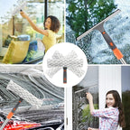 Window Cleaner Tool with Long Handle, BITOPE 60" Shower Squeegee for Window Cleaning with Telescopic Pole, 12" Squeegee & 10" Microfiber Cleaning Pads Kit for Glass Door Car Mirror