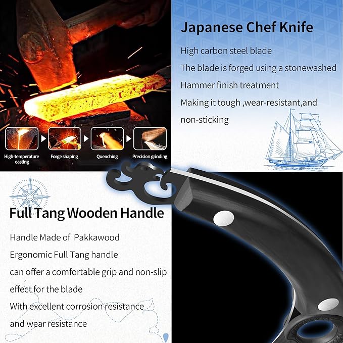 XYJ Authentic Since 1986, FULL TANG 8 Inch Boning Knife With Sheath, Stainless Steel Deboning Meat Cleaver for Meat Cutting, Vegetable Kitchen Knife for Outdoor Camping