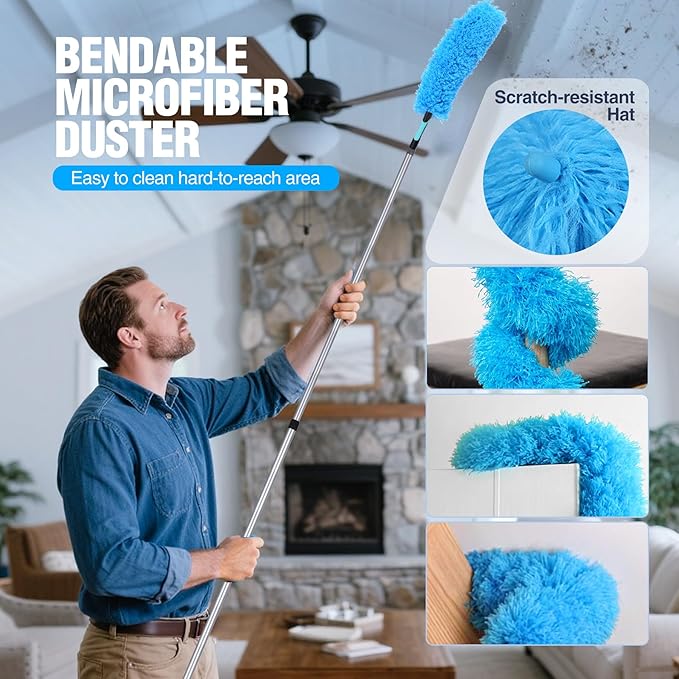 Lineslife Feather Duster,3 PCS Reusable Bendable Washable Cobweb Duster for Home Office Cleaning High Ceilings,Furniture,Roof