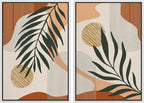SIGNFORD Framed Canvas Print Wall Art Mid-Century Palm Leaf and Geometry Symbols Abstract Shapes Illustrations Modern Boho Nature Colorful Chic for Living Room, Bedroom, Office - 24"x36"x2 White
