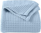 100% Cotton Waffle Weave Queen Bed Blanket | Soft, Breathable, and Lightweight Blanket for All-Seasons | Perfect for Layering | Brielle Collection (Full/Queen, Sky Blue)