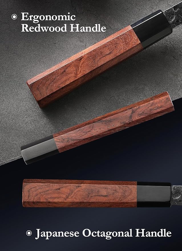 HEZHEN Carving Knife, 10 Inches, Meat Cutting and BBQ Knife, 3 Layers High Carbon Clad Steel Brisket Slicing,Breaking Butcher, Redwood Octagonal Handle