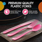 Party Solids Hot Pink Plastic Silverware Heavy Duty 150 Pieces Hot Pink Plastic Cutlery Sets, Utensil Sets, 50 Of Each Forks, Knives & Spoons Disposable Cutlery Set, Flatware Set For Party Supplies