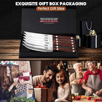 Huusk Steak Knives Set of 6, Japanese Steak Knives 4.9 Inch with Damascus Patterns, Non-serrated Steak Knife Sets With Sheaths, Sharp Steak Knife Set With Gift Box